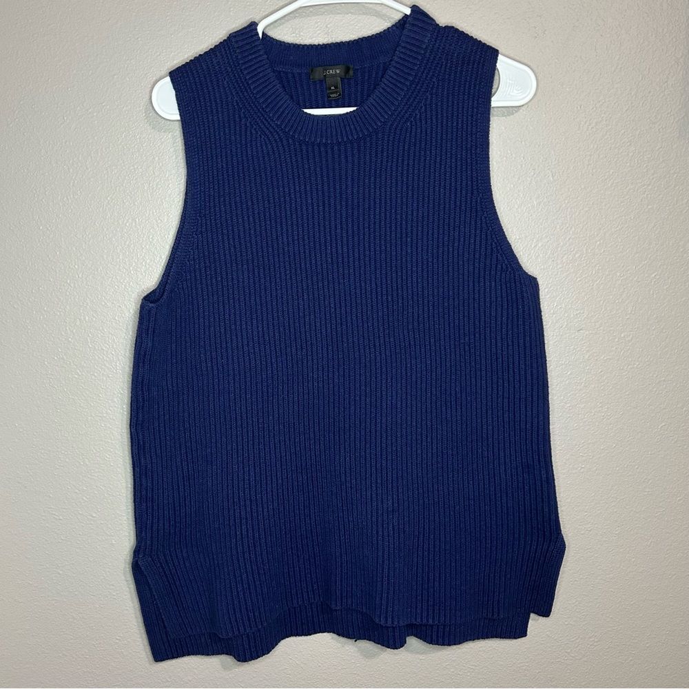 J. Crew blue sleeveless cotton merino wool blend knit sweater womens size XL